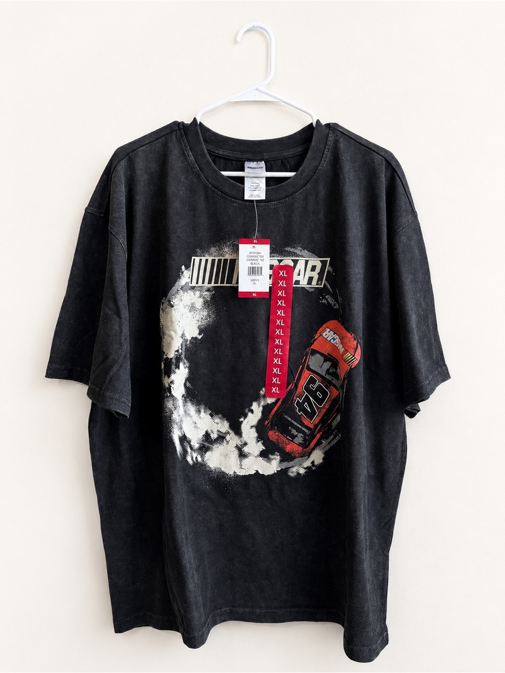 Nascar Black Short Sleeve Tee with Red Race Car Graphic